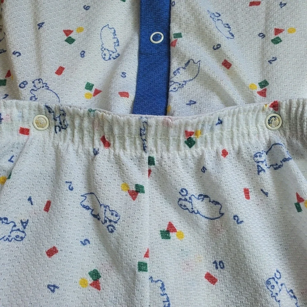 Vintage Carter's Baby 4T Pajama Set Made in USA White Blue Hippo Print Romper